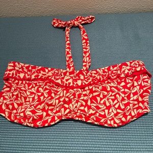 Red and Cream Leaf Print Bikini Top (32F USA / 32F UK) - NWT